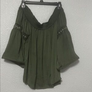 Jennifer Lopez Olive Green Eyelet Blouse